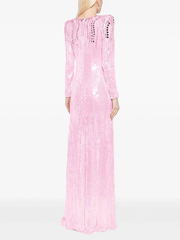 HIGH STREET Newest Fashion 2025 Designer Party Vestido Women's Beaded sequined Gauze Long Maxi Dress