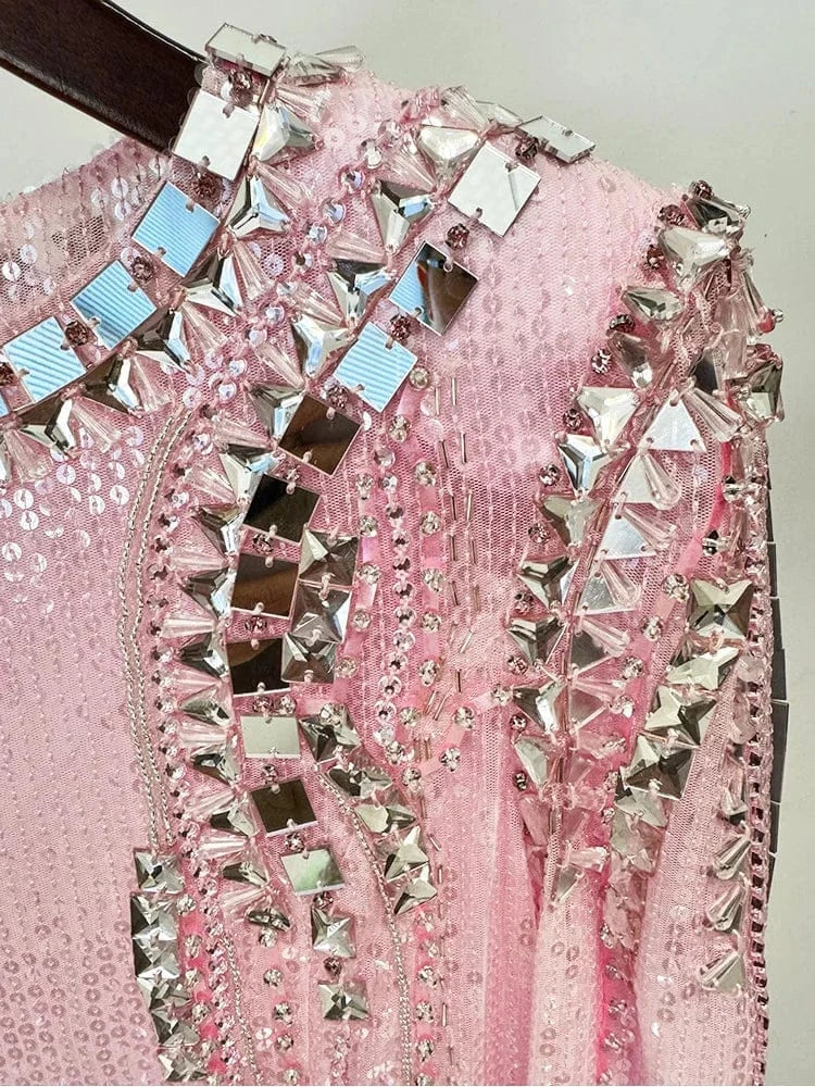 HIGH STREET Newest Fashion 2025 Designer Party Vestido Women's Beaded sequined Gauze Long Maxi Dress