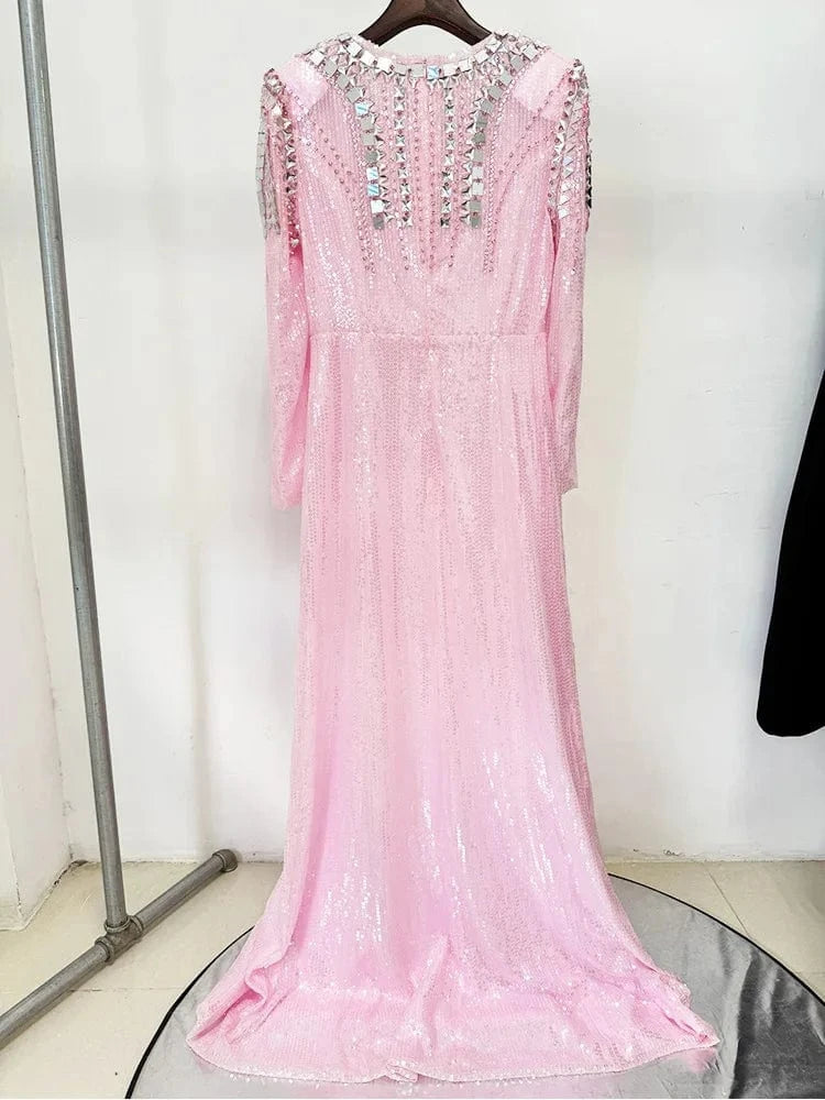 HIGH STREET Newest Fashion 2025 Designer Party Vestido Women's Beaded sequined Gauze Long Maxi Dress