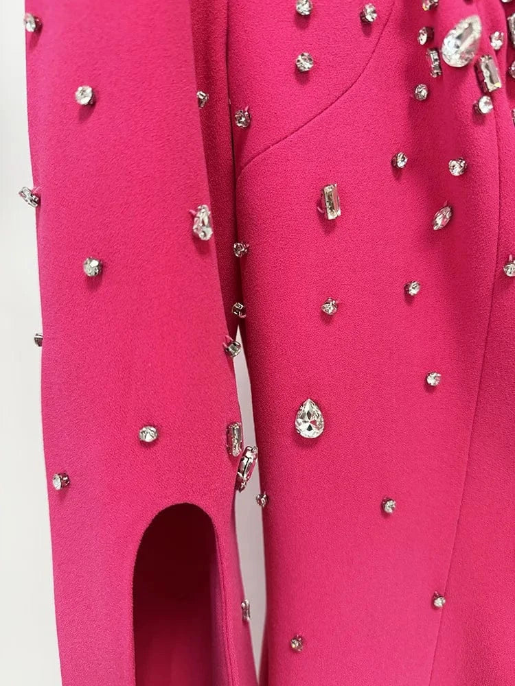 HIGH STREET Newest Fashion 2025 Designer Party Vestido Women's Diamonds Beaded Slit Sleeve Long Maxi Dress