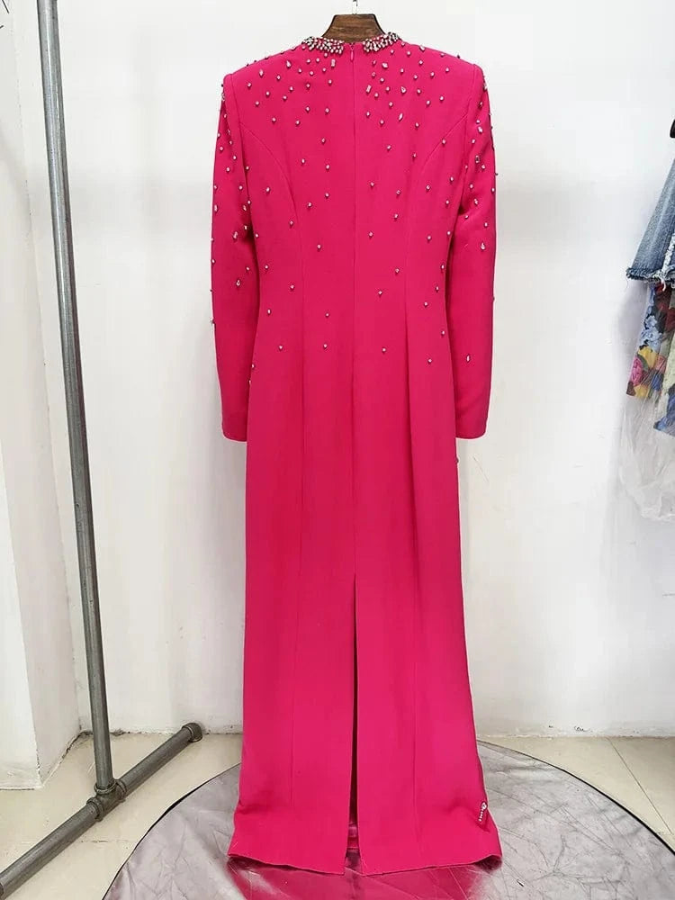 HIGH STREET Newest Fashion 2025 Designer Party Vestido Women's Diamonds Beaded Slit Sleeve Long Maxi Dress