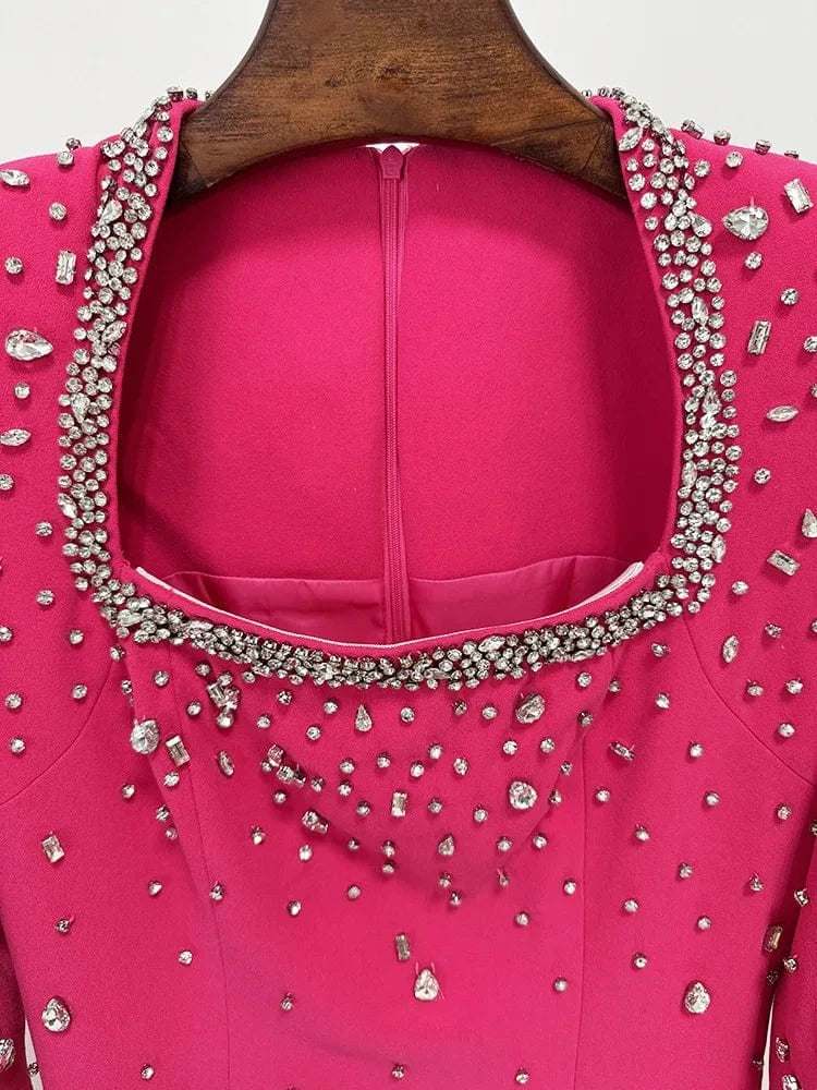 HIGH STREET Newest Fashion 2025 Designer Party Vestido Women's Diamonds Beaded Slit Sleeve Long Maxi Dress