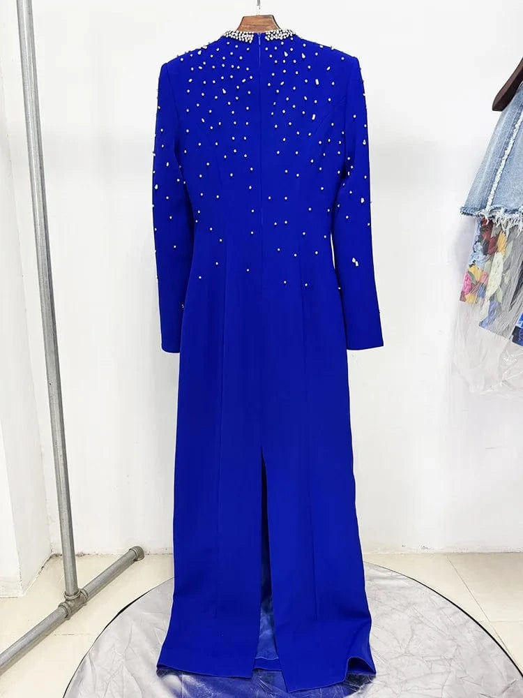 HIGH STREET Newest Fashion 2025 Designer Party Vestido Women's Diamonds Beaded Slit Sleeve Long Maxi Dress