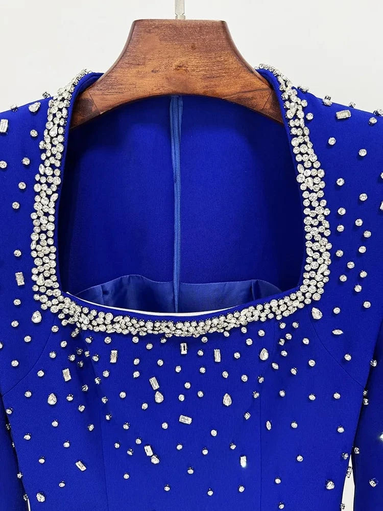 HIGH STREET Newest Fashion 2025 Designer Party Vestido Women's Diamonds Beaded Slit Sleeve Long Maxi Dress