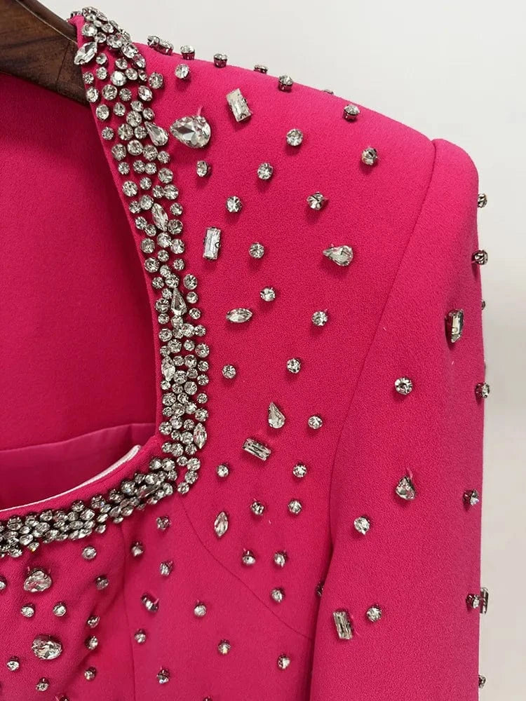 HIGH STREET Newest Fashion 2025 Designer Party Vestido Women's Diamonds Beaded Slit Sleeve Long Maxi Dress