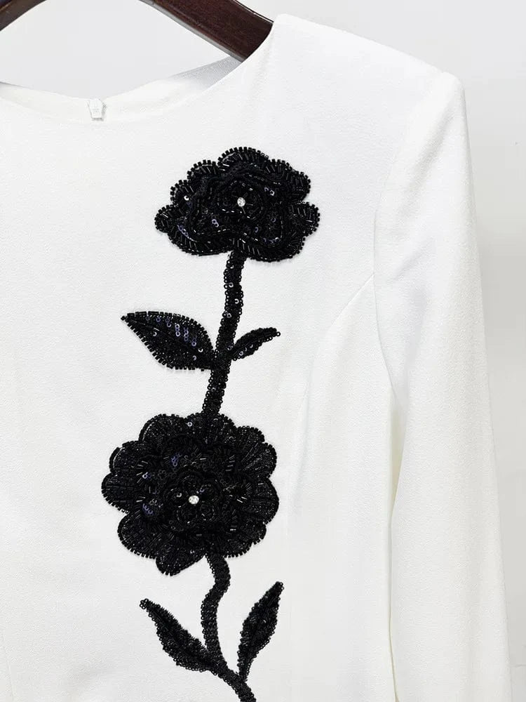 HIGH STREET Newest Fashion 2025 Designer Women's Long Sleeve Flowers Beaded Elegant Maxi Long Dress