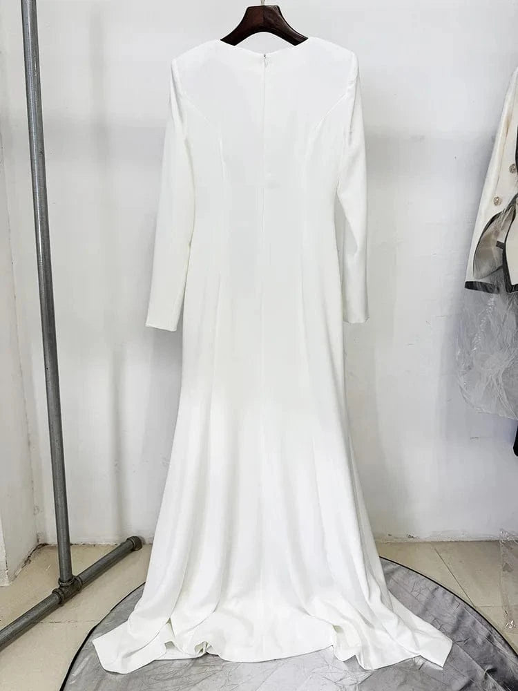 HIGH STREET Newest Fashion 2025 Designer Women's Long Sleeve Flowers Beaded Elegant Maxi Long Dress