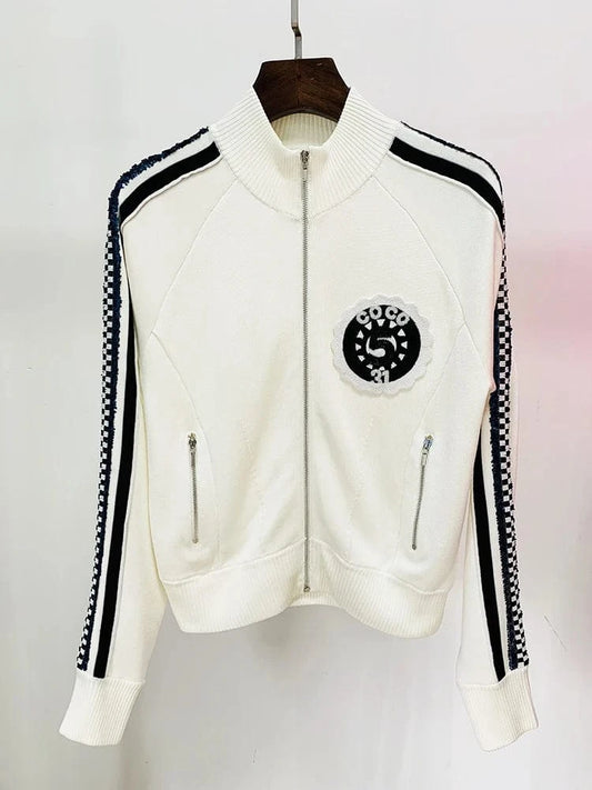 HIGH STREET Newest Fashion 2025 Spring Designer Jacket Women's Stand Collar Sequin Embroidered Baseball Jacket