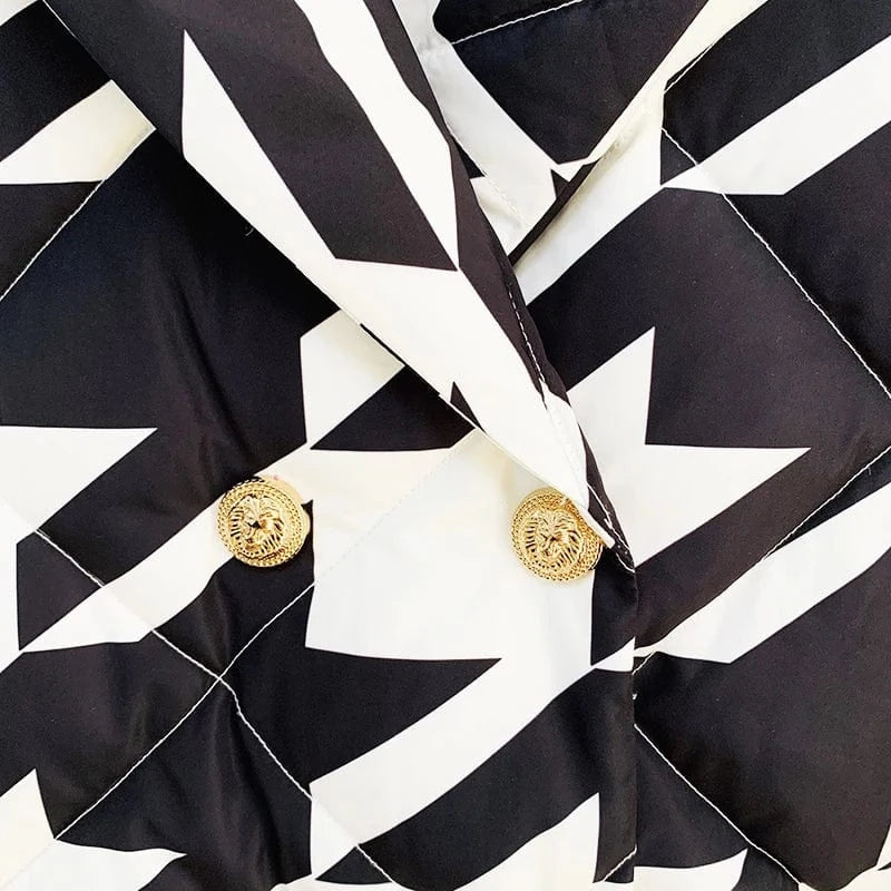 HIGH STREET Newest Winter 2025 Designer Outerwear Women's Cool Lion Buttons Houndstooth Geometric Printed White Duck Down Coat
