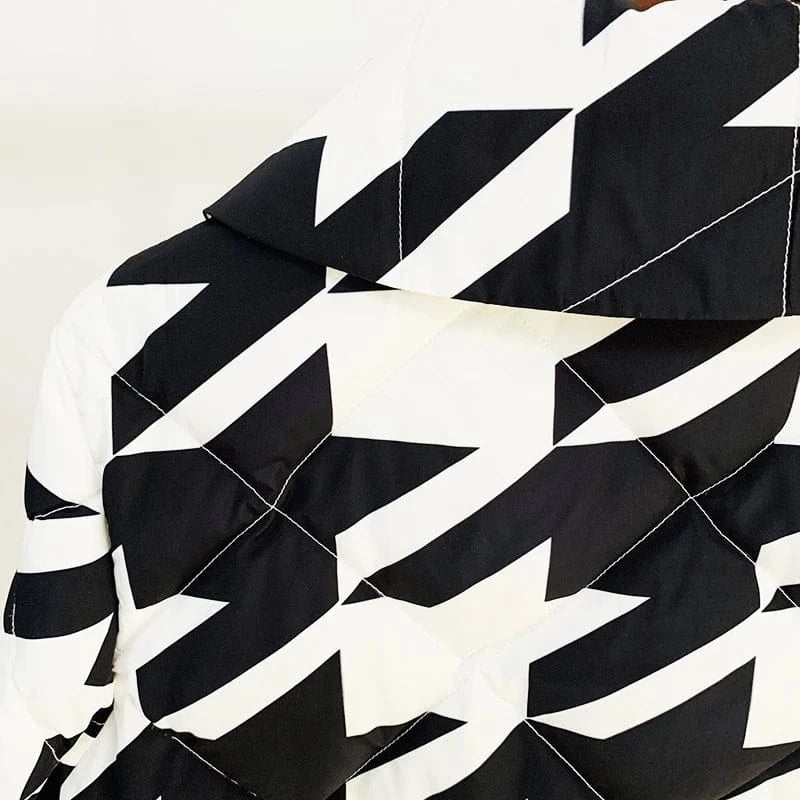 HIGH STREET Newest Winter 2025 Designer Outerwear Women's Cool Lion Buttons Houndstooth Geometric Printed White Duck Down Coat
