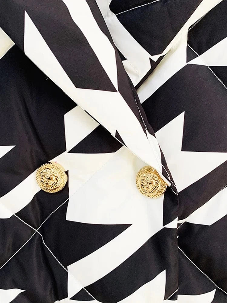 HIGH STREET Newest Winter 2025 Designer Outerwear Women's Cool Lion Buttons Houndstooth Geometric Printed White Duck Down Coat