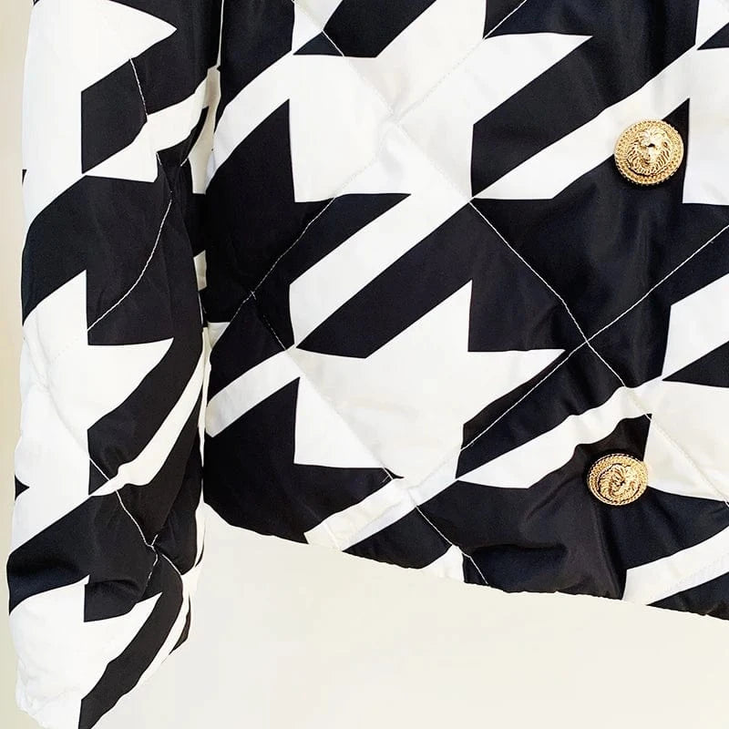 HIGH STREET Newest Winter 2025 Designer Outerwear Women's Cool Lion Buttons Houndstooth Geometric Printed White Duck Down Coat