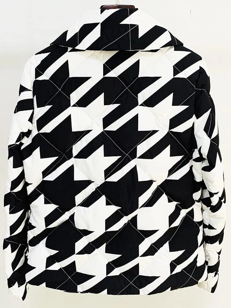 HIGH STREET Newest Winter 2025 Designer Outerwear Women's Cool Lion Buttons Houndstooth Geometric Printed White Duck Down Coat