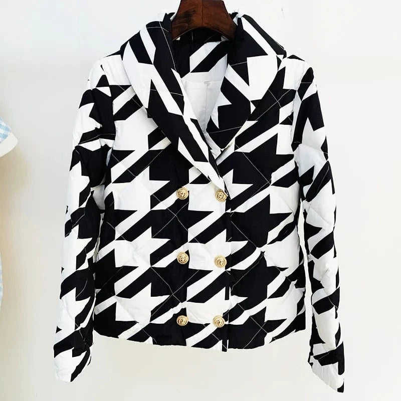 HIGH STREET Newest Winter 2025 Designer Outerwear Women's Cool Lion Buttons Houndstooth Geometric Printed White Duck Down Coat