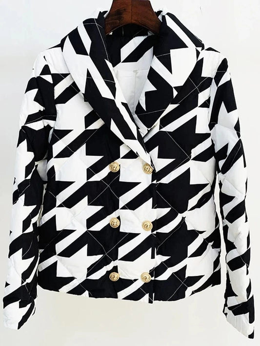 HIGH STREET Newest Winter 2025 Designer Outerwear Women's Cool Lion Buttons Houndstooth Geometric Printed White Duck Down Coat