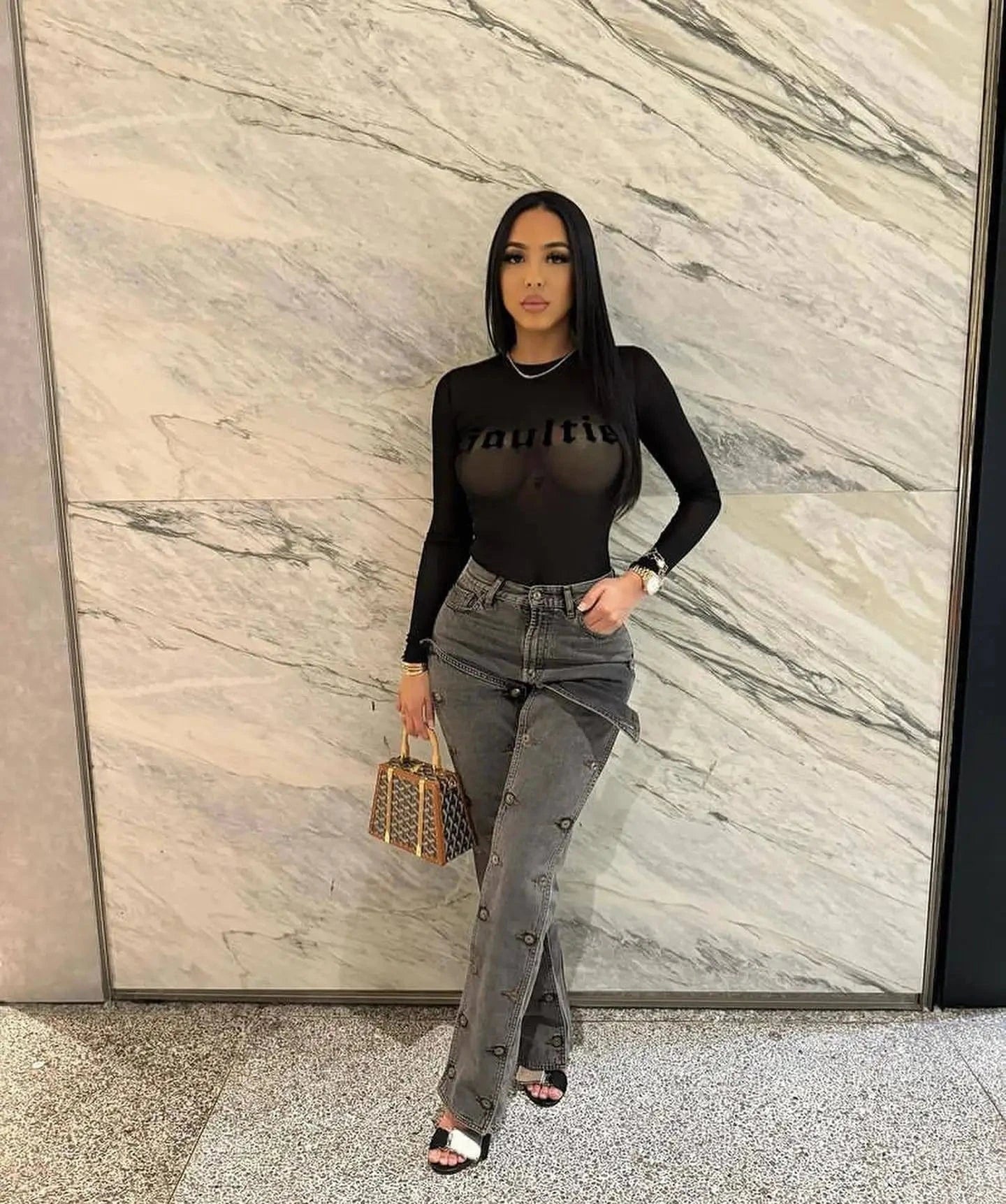 High Waist Button Design Straight Leg Denim Jeans