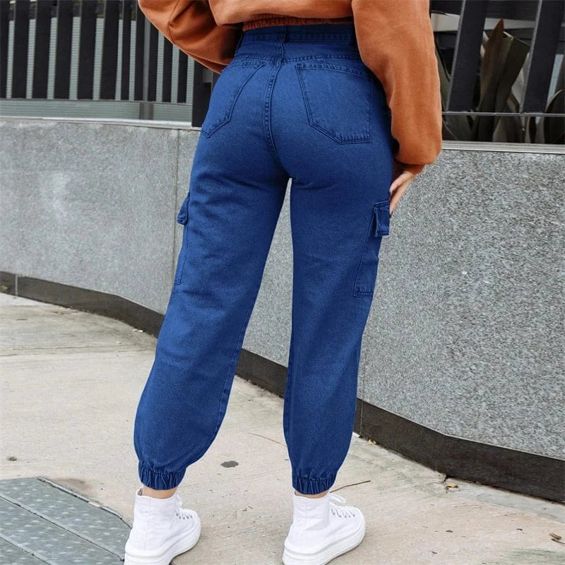 High Waist Cargo Jogger Jeans