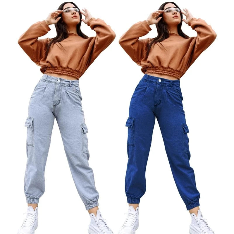 High Waist Cargo Jogger Jeans