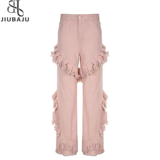 High Waist Fringe Ruffle Wide Leg Pants