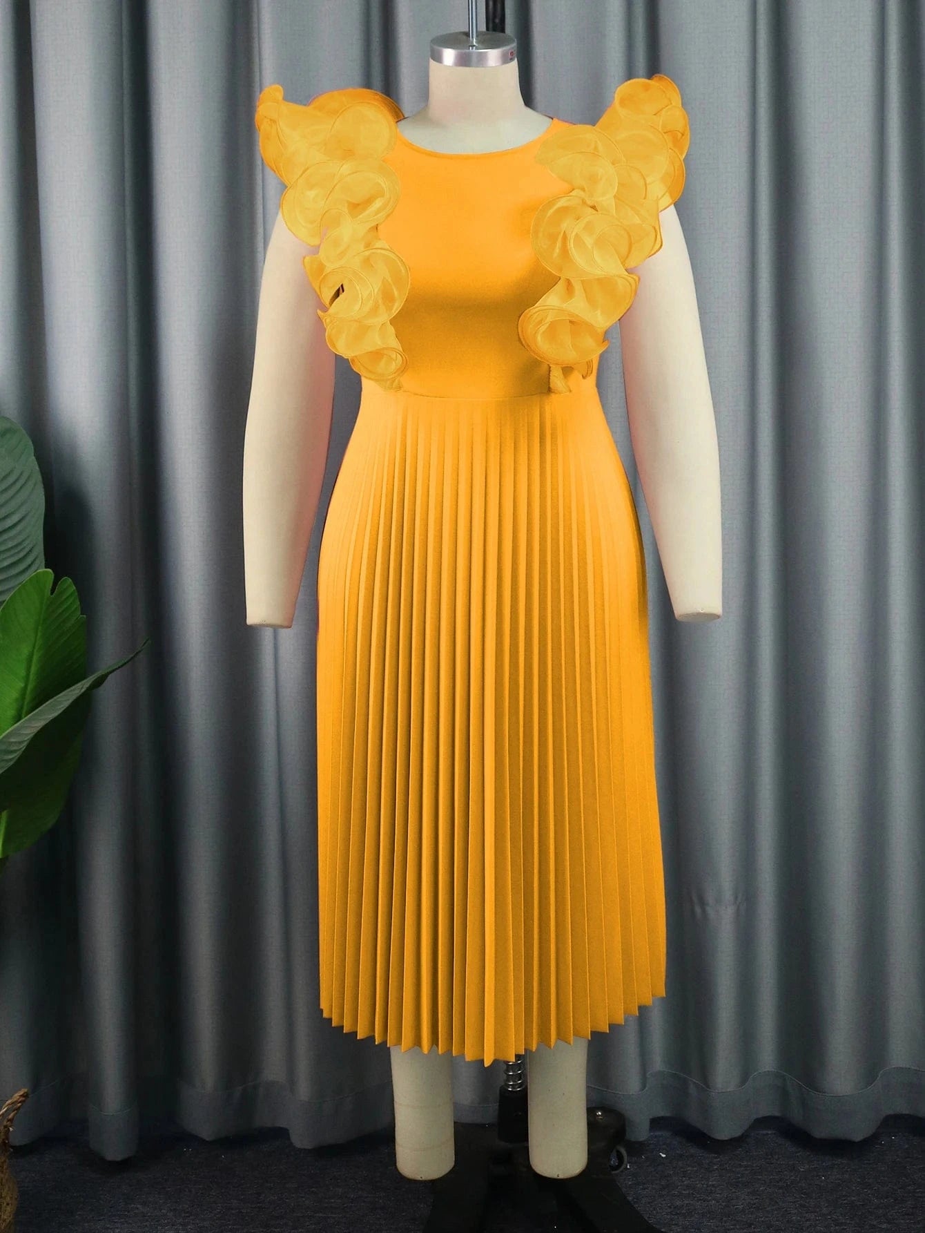 High Waist Midi Pleat Ruffle Pink Sleeveless Women Prom 2024 Dresses