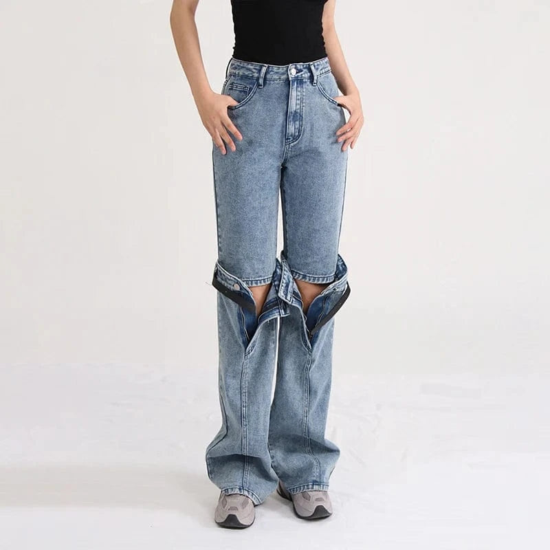 High-Waist Split Cut-Out Wide Leg Jeans