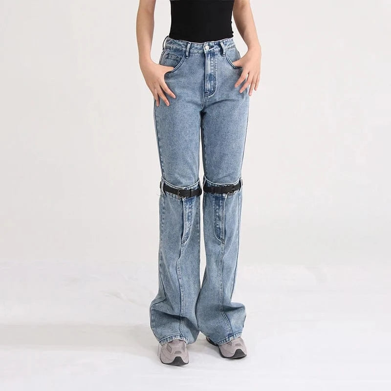 High-Waist Split Cut-Out Wide Leg Jeans