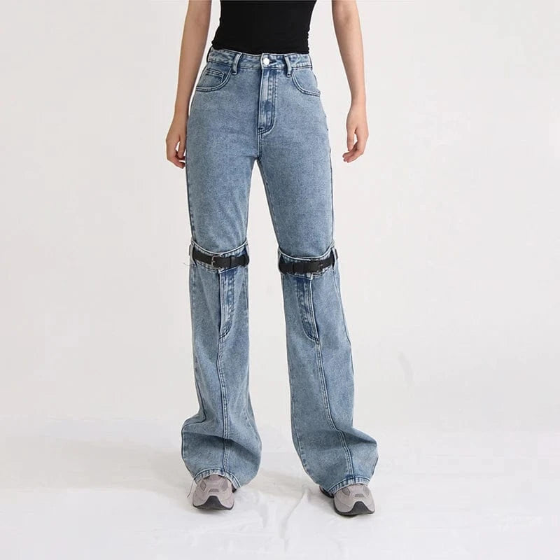 High-Waist Split Cut-Out Wide Leg Jeans
