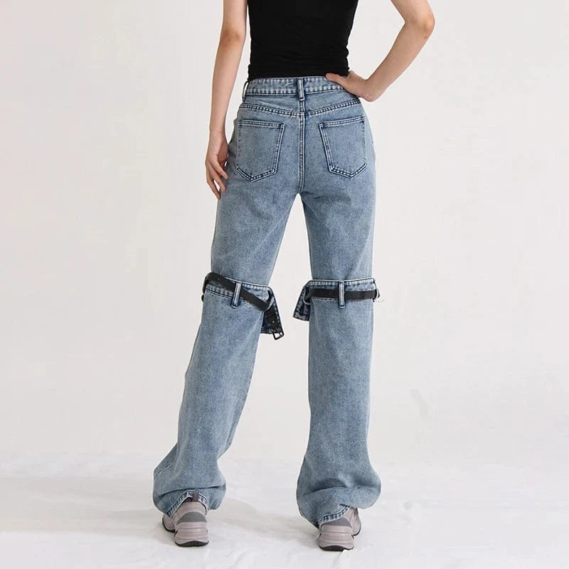 High-Waist Split Cut-Out Wide Leg Jeans