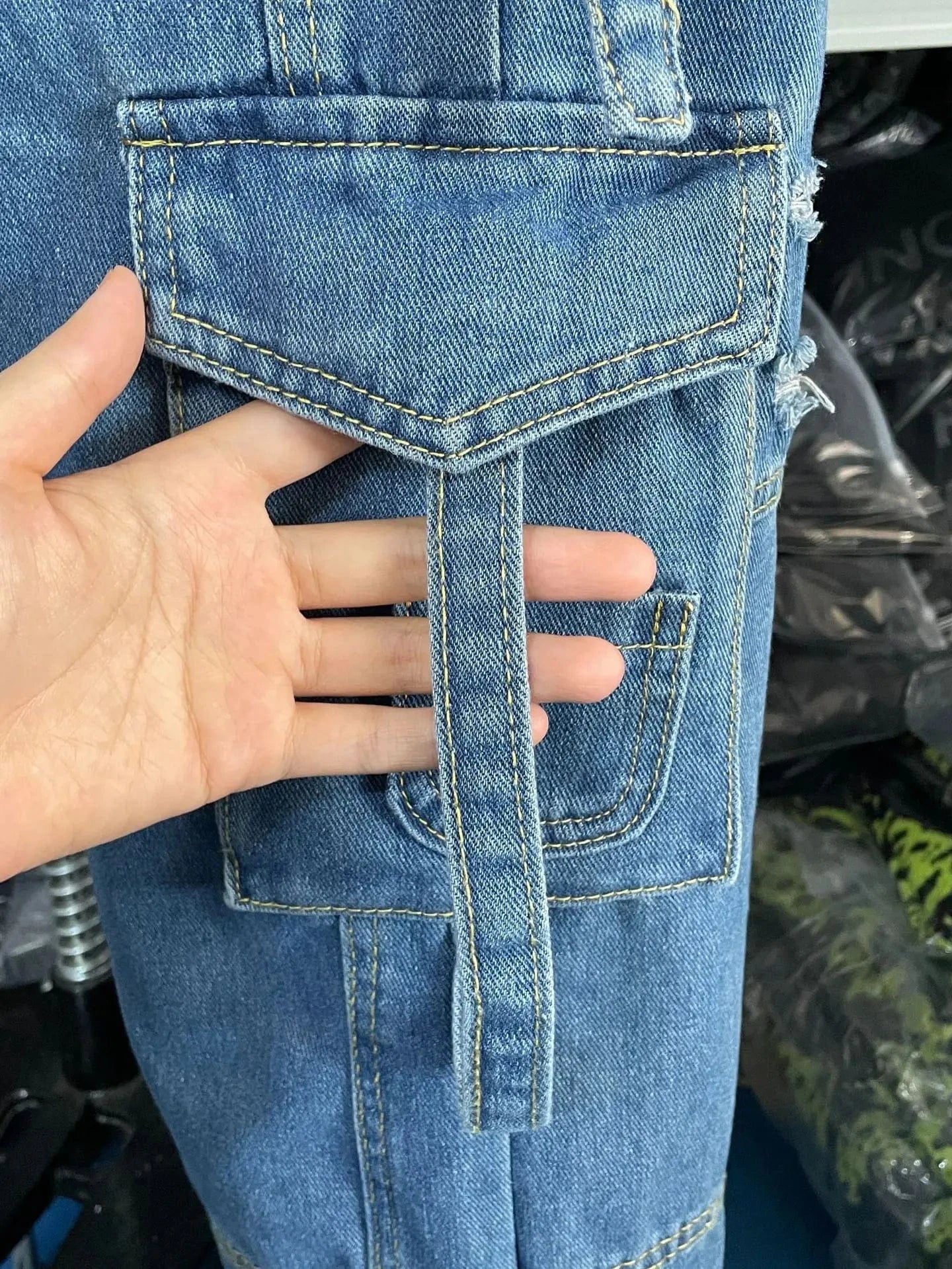 High Waist Wide Leg Cargo Denim Jeans for Women