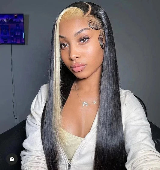 Highknight 100% Brazilian virgin human hair 13*4 lace frontal wig blonde highlight natural color wig with baby hair