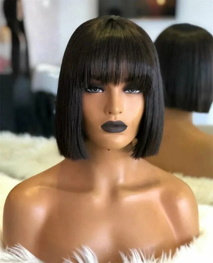 Highknight Cheap Price Short 100% Brazilian Virgin Human Hair 13*4 Lace Front Bob Wigs With Bang