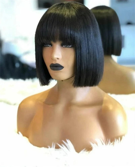 Highknight Cheap Price Short 100% Brazilian Virgin Human Hair 13*4 Lace Front Bob Wigs With Bang