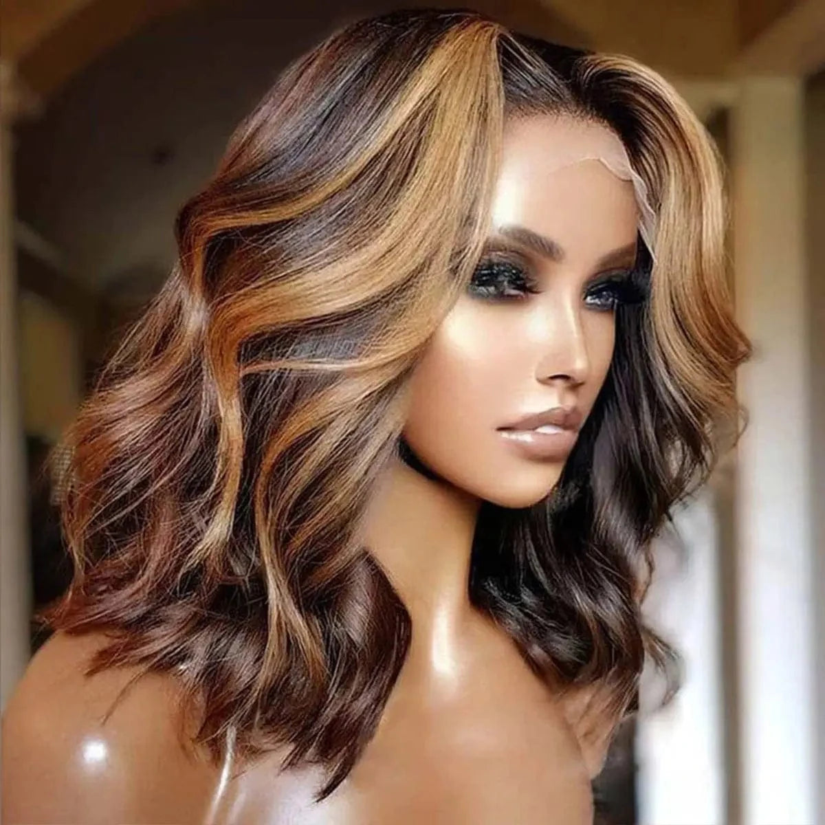 Highlight Short Body Wave Bob 4x4 Lace Frontal Human Hair Wigs Cheap Brazilian Virgin Human Hair Wigs