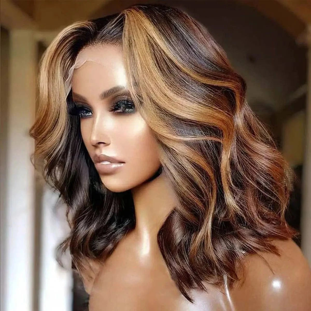 Highlight Short Body Wave Bob 4x4 Lace Frontal Human Hair Wigs Cheap Brazilian Virgin Human Hair Wigs