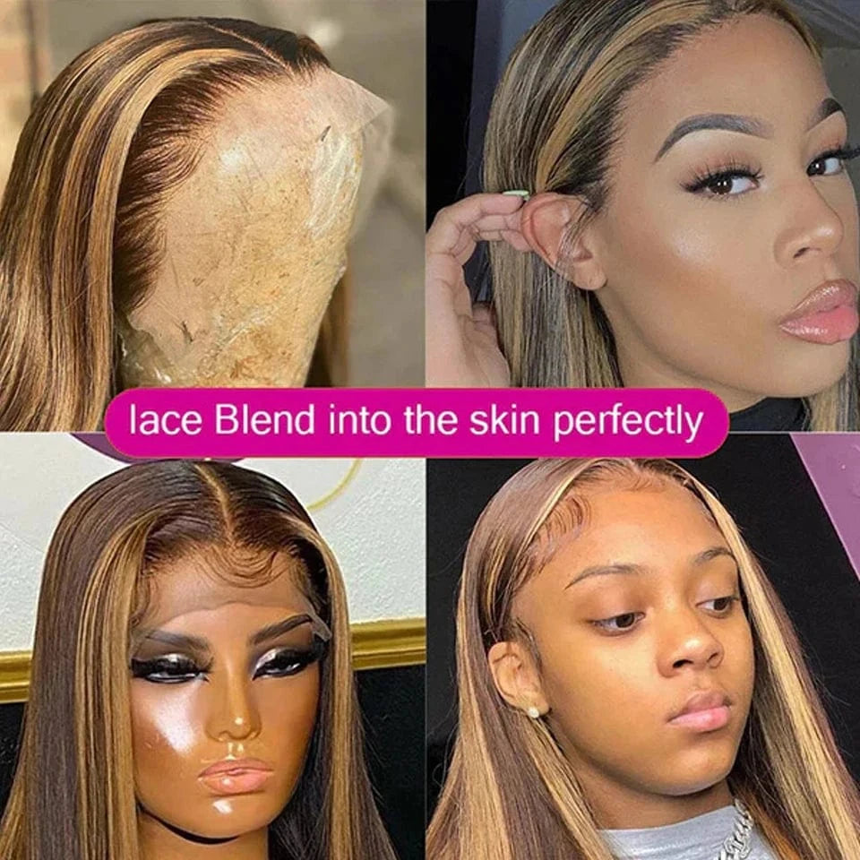 Highlight Wig Human Hair 13x4 13x6 Straight HD Lace Frontal Wig Blonde Ombre Hd Lace Front Human Hair Wgs For Women Colored Hair