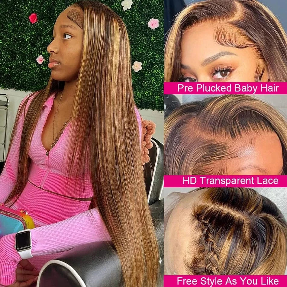 Highlight Wig Human Hair 13x4 13x6 Straight HD Lace Frontal Wig Blonde Ombre Hd Lace Front Human Hair Wgs For Women Colored Hair