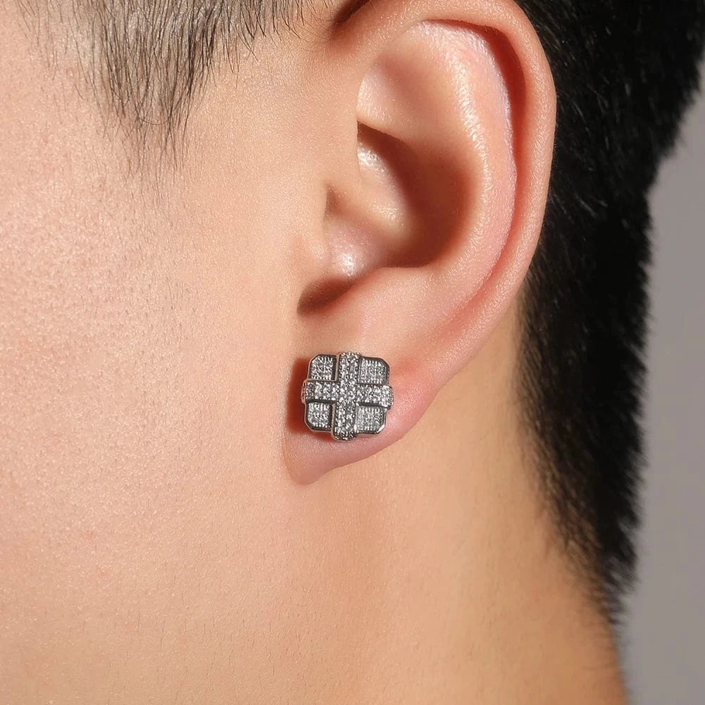 Hip Hop 4 Block Shape Earrings 18K Gold Plated Popular Cross Earring Women Man Wholesale Jewelry