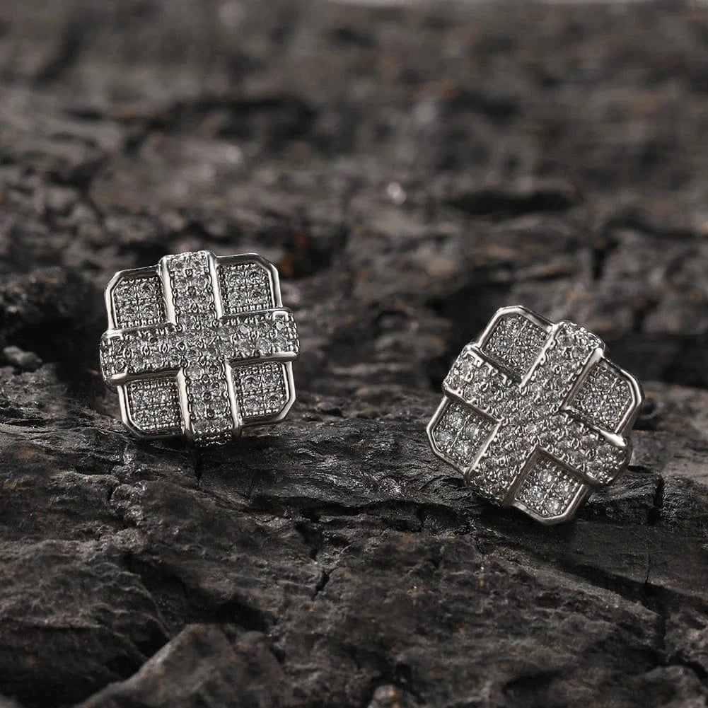 Hip Hop 4 Block Shape Earrings 18K Gold Plated Popular Cross Earring Women Man Wholesale Jewelry