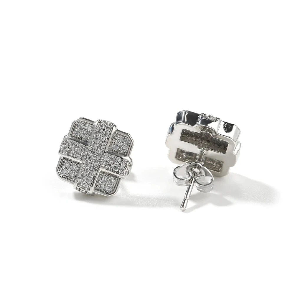 Hip Hop 4 Block Shape Earrings 18K Gold Plated Popular Cross Earring Women Man Wholesale Jewelry