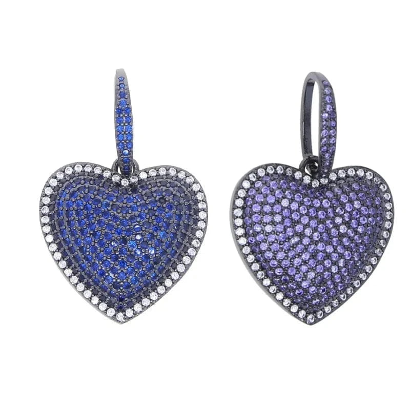 Hip Hop Blue Purple Heart Pendant Necklace Iced Out Bling Micro Pave 5A CZ Cubic Zirconia Men Boy Jewelry