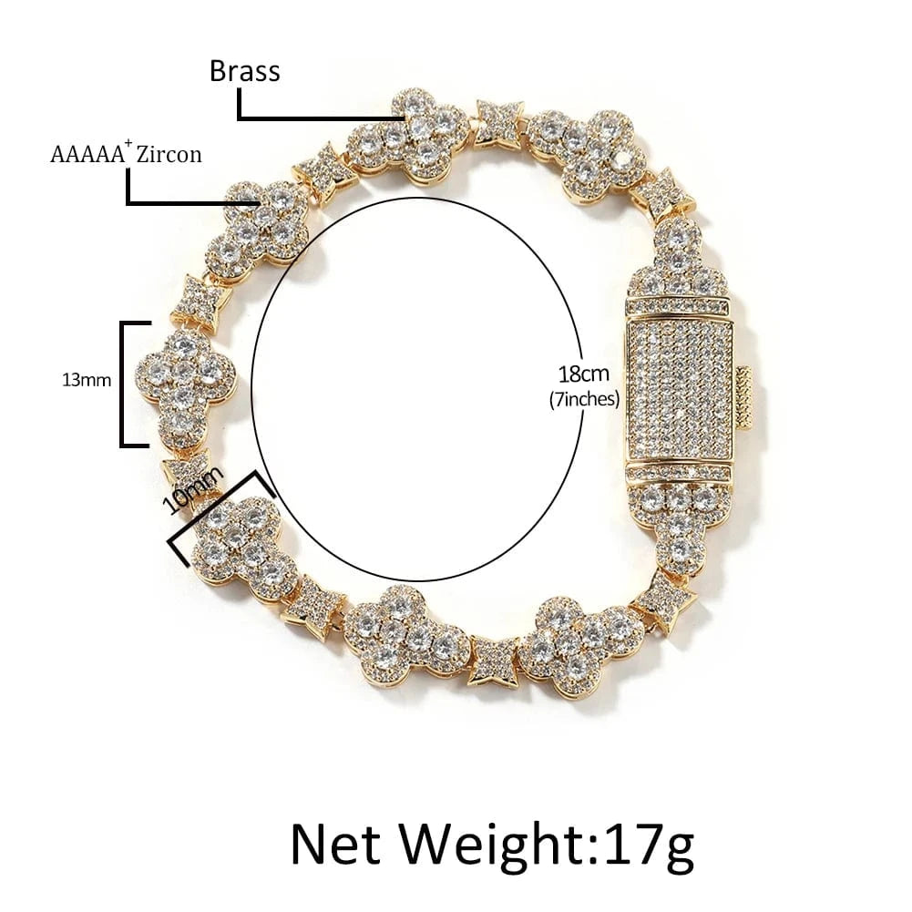 Hip Hop Iced Out Cross Link Chain Bracelet Flower Zirconia Diamond Necklace Women Men Jewelry