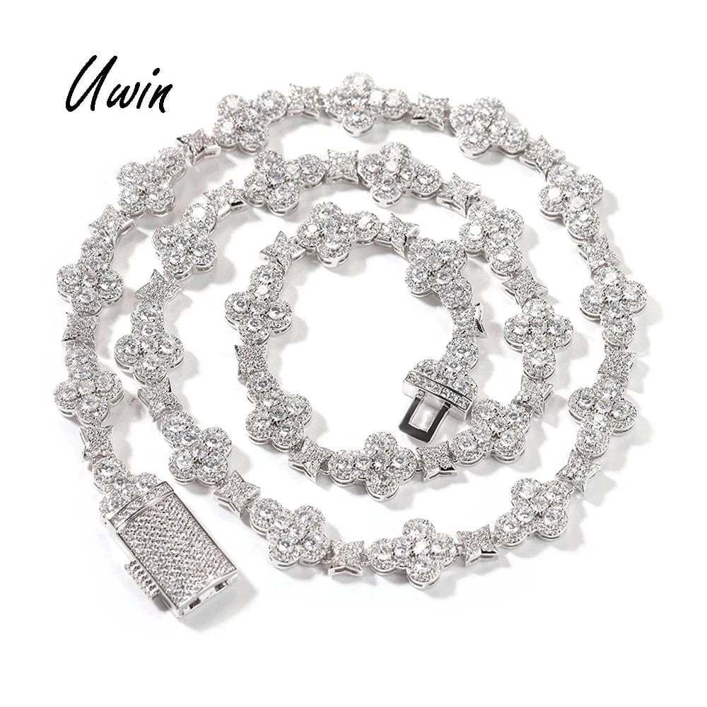 Hip Hop Iced Out Cross Link Chain Bracelet Flower Zirconia Diamond Necklace Women Men Jewelry