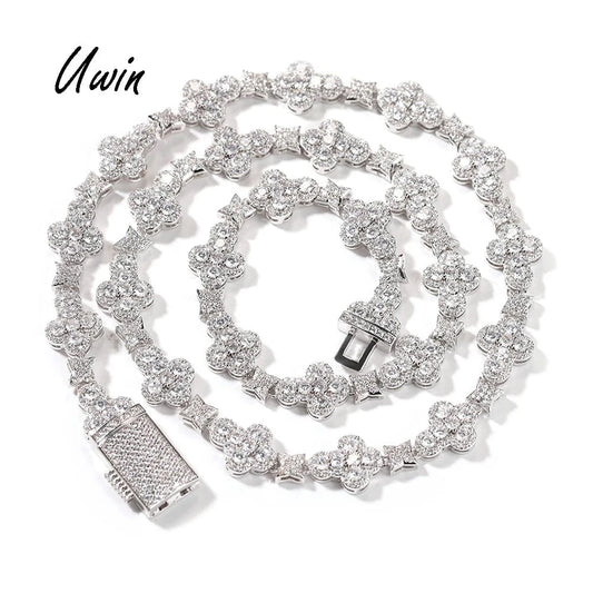 Hip Hop Iced Out Cross Link Chain Bracelet Flower Zirconia Diamond Necklace Women Men Jewelry