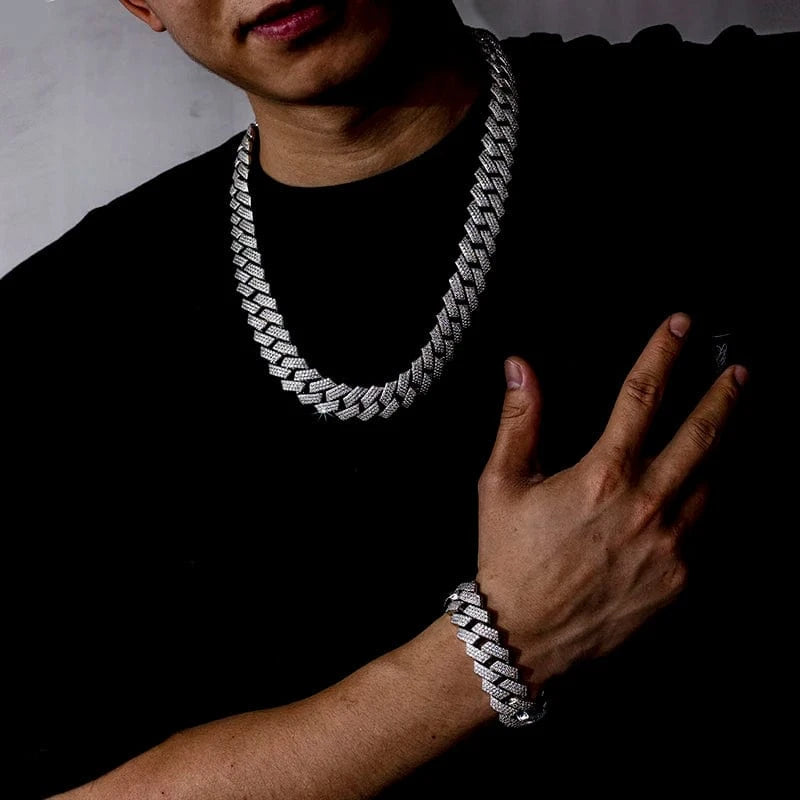 hip-hop / White Messi Gems MSN-669  Hip-hop Men Fashion Jewelry Moissanite Cuban Chain Hiphop Necklace Custom Jewelry Silver  Necklace