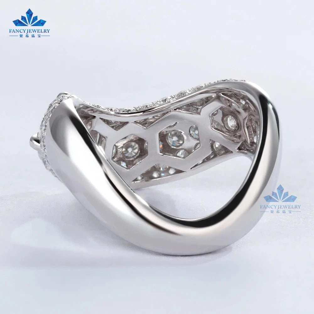 Hiphop Men Women Twisted Fine Jewelry Iced Out Gold 10k 14k 18k Solid White Gold D VVS Moissanite Diamond Ring