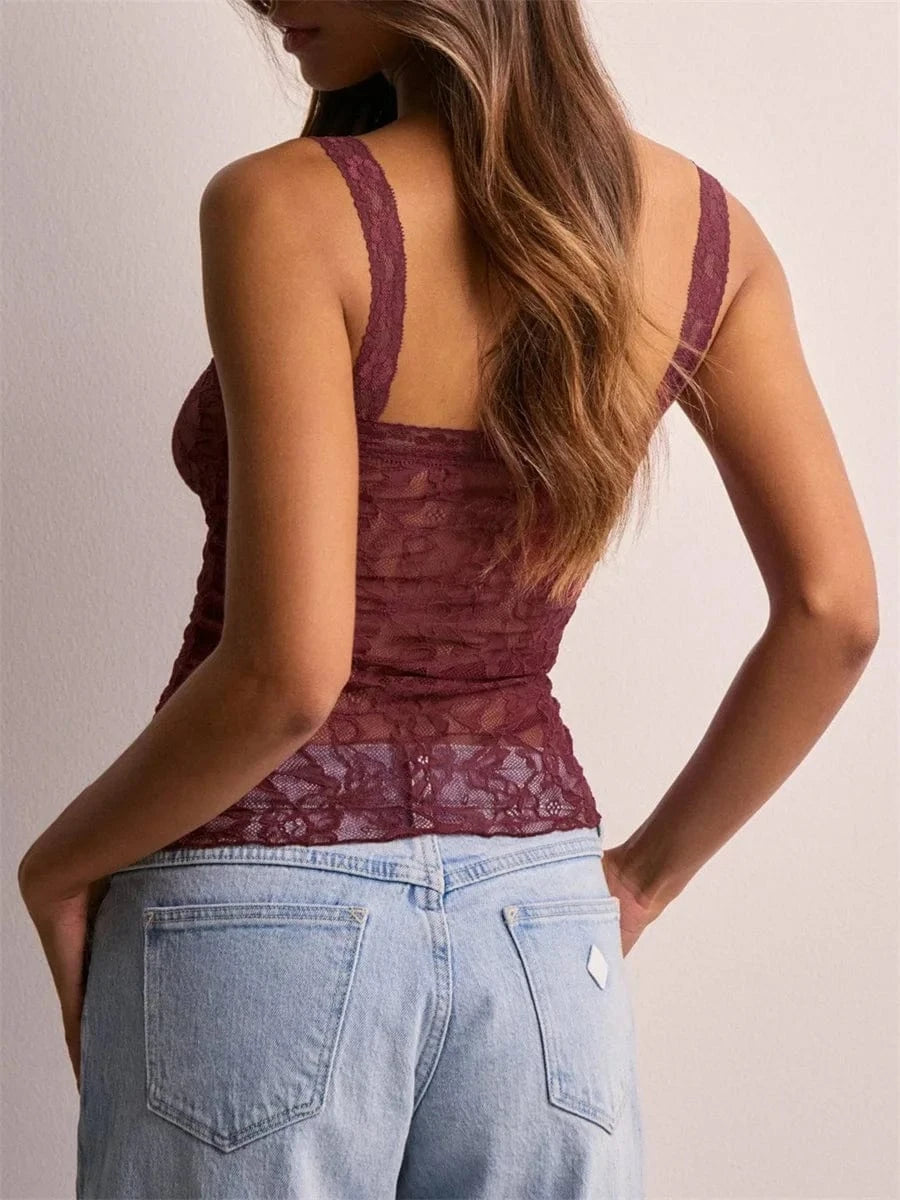 hirigin Aesthetic Slim Fit Camis Retro Floral Lace Sheer Crop Tops Cottage Grunge Sleeveless Shirt Vest Y2k Vintage Tank Tops