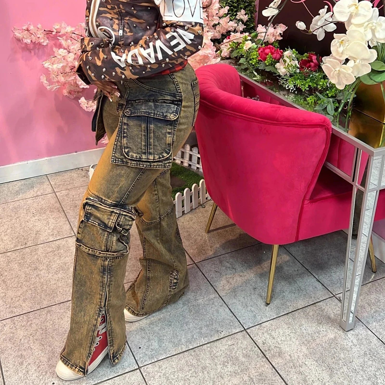 hirigin Summer Women Fashion Multi Pocket Straight Zipper Fly Denim Pants Y2K Vintage Streetwear Cargo Wide Leg Jeans