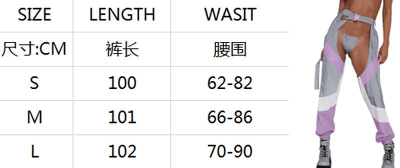 hirigin Women Buckles Bottomless Pants High Waist Cargo Trousers Crothchless Color Block Boggy Trousers Long Rave Legging