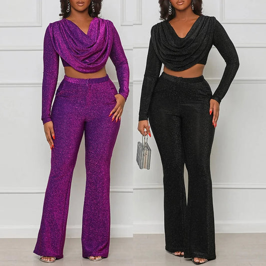 HK7006 2024 Cotton Crop Top Suit With Wide Legs Two Piece Set Women Lounger Wear Clothing Casual Set