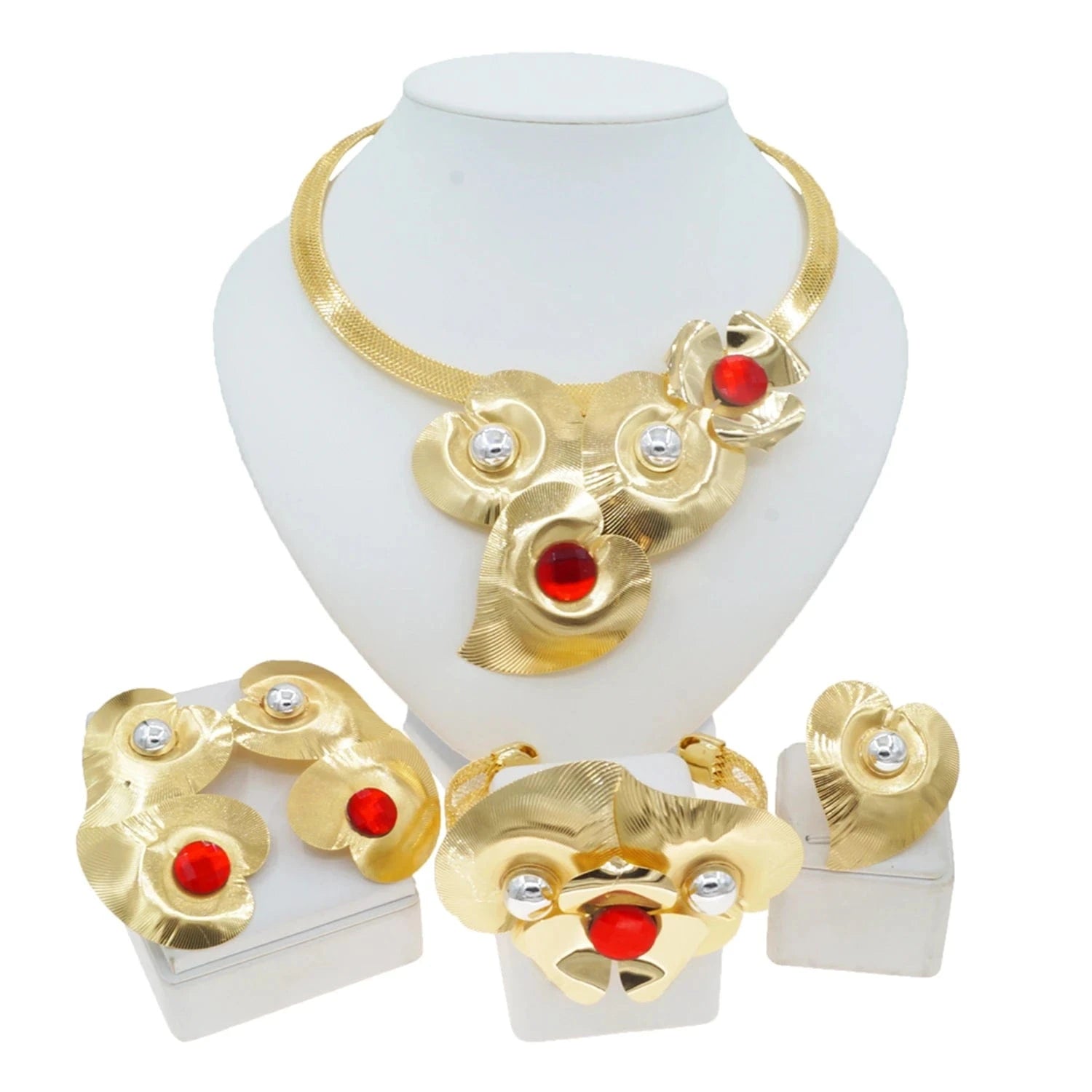 HN000630 Factory Direct Supply Jewelry Set Fashion Dubai Jewelry For Women 24 K Gold Plated Flower Design Jewels Earrings Bangle Necklace
